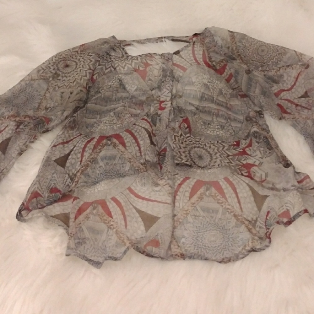 Sheer Printed Hi-Low Open Back Top